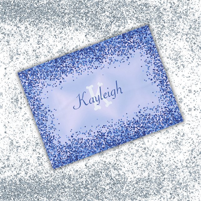 Simple Blue Brushed Metal and Glitter Monogram | Tablecloth (Creator Uploaded)