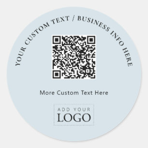 Simple Blue Business Logo QR Code Promotional Classic Round Sticker