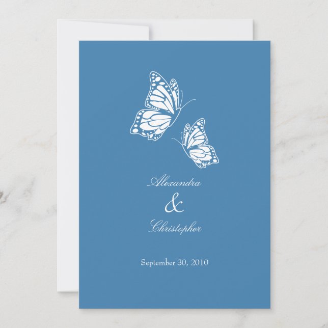 Simple Blue Butterflies Wedding Announcement (Front)