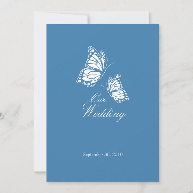 Simple Blue Butterflies Wedding Announcement 2 (Front)