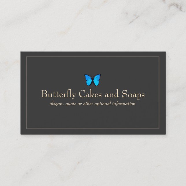 Simple Blue Butterfly Black Business Card (Front)