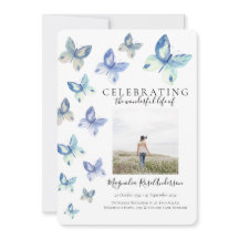 Simple Blue Butterfly Funeral Invitation