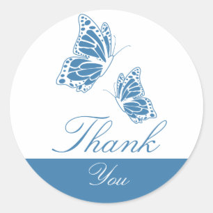 Simple Blue Butterfly Thank You Classic Round Sticker
