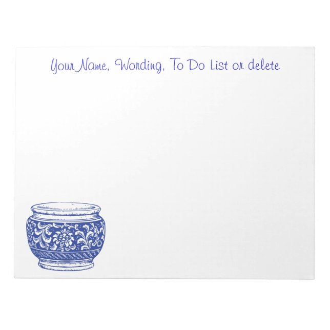 Simple Blue Cachepot Flower Pot Optional Wording Notepad (Front)