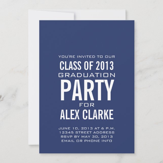 SIMPLE BLUE CLASS OF 2013 PARTY INVITATION (Front)