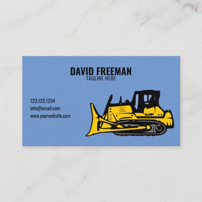 Simple Blue Construction Machine Bulldozer Business Card (Front)