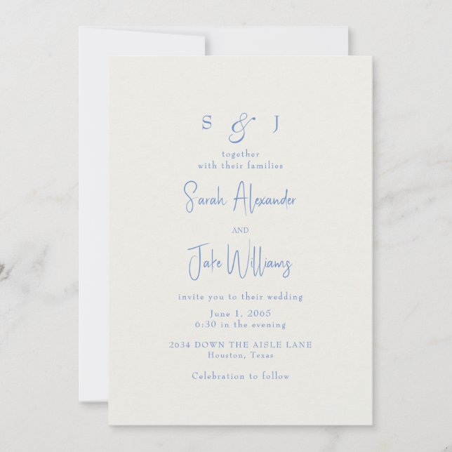 Simple Blue & Cream Wedding Website Invitation (Front)