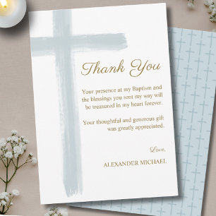 Simple Blue Cross Baptism  Thank You Card