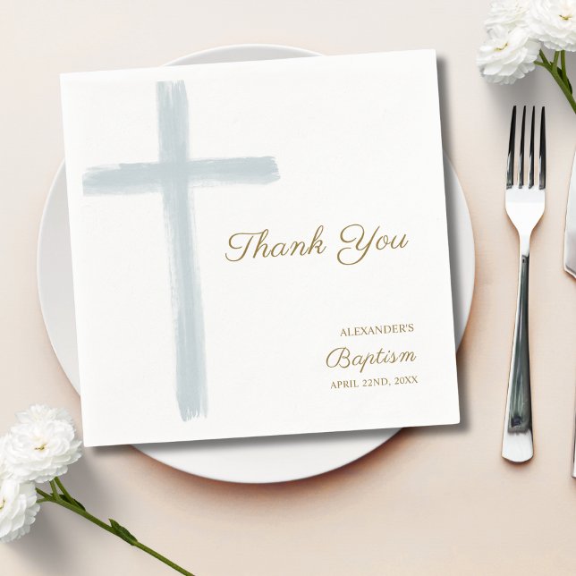 Simple Blue Cross Thank You Baptism  Napkin (Creator Uploaded)