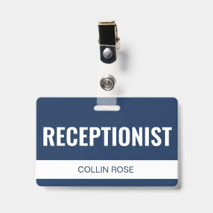 Simple Blue Custom Hotel Receptionist Employee ID Badge