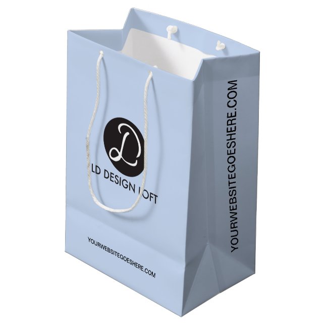 Simple Blue customisable Business Company Logo Medium Gift Bag (Back Angled)