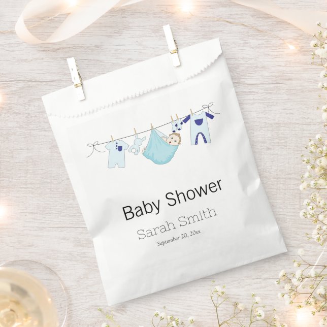Simple Blue Cute Boy Clothesline Baby Shower  Favour Bags (Clipped)