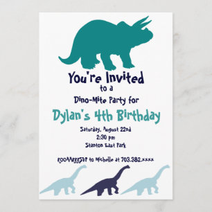 Simple Blue Dinosaur Birthday Party Invitations