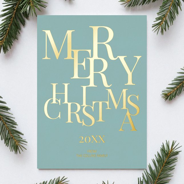 Simple Blue Elegant Minimalist Merry Christmas Foil Holiday Card (Simple Blue Elegant Minimalist Merry Christmas Foil Holiday Card)