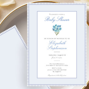 Simple Blue Floral Baby Shower Invitation