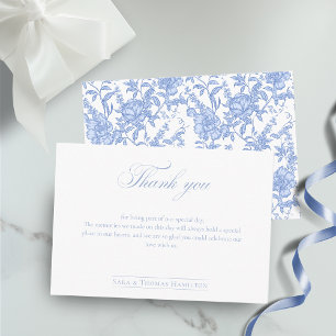 Simple Blue Floral Chinoiserie Classic Wedding Thank You Card