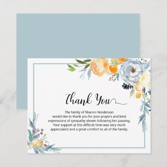 Simple Blue Floral Funeral Thank You (Front/Back)