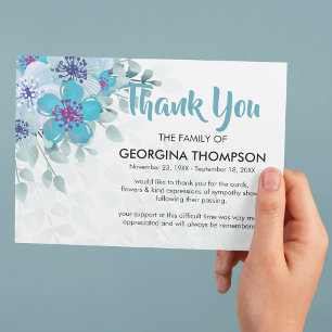 Simple Blue Floral Funeral Thank You Card