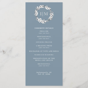 Simple Blue Floral Monogram Wedding Program Programme