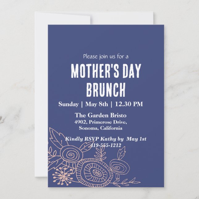 Simple Blue Floral Mother's Day Brunch Invitation (Front)