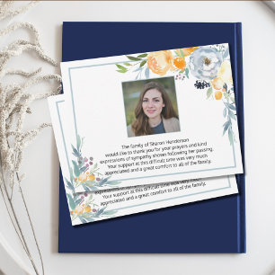 Simple Blue Floral Photo Funeral Thank You