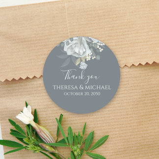 Simple Blue Floral Thank You Elegant Favour Classic Round Sticker