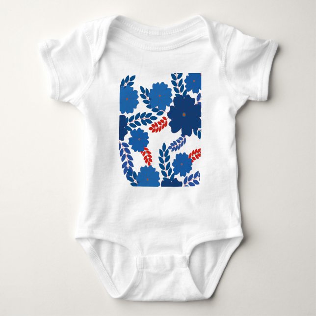 Simple blue flowers vector design baby bodysuit (Front)