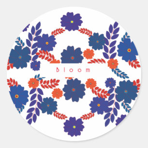 Simple blue flowers vector design classic round sticker