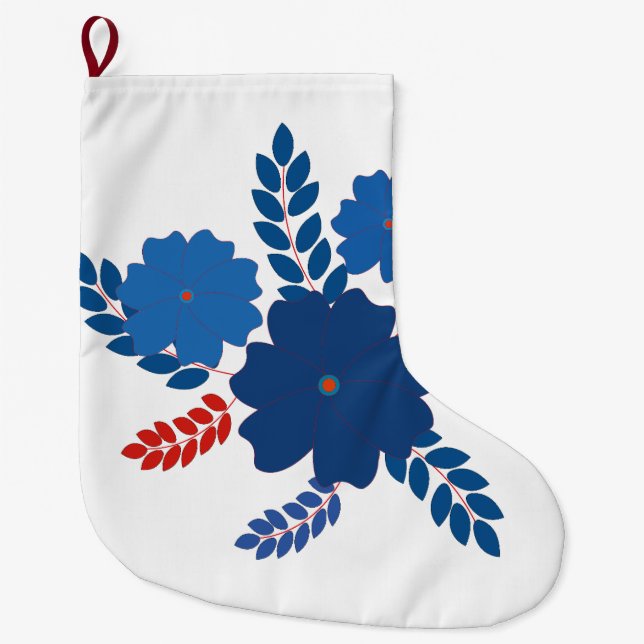 Simple blue flowers vector design large christmas stocking (Front)