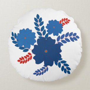 Simple blue flowers vector design round cushion