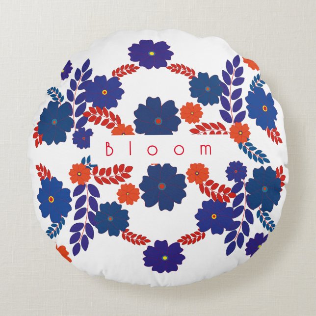 Simple blue flowers vector design round cushion (Front)