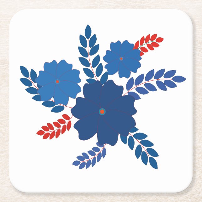 Simple blue flowers vector design square paper coaster (Front)