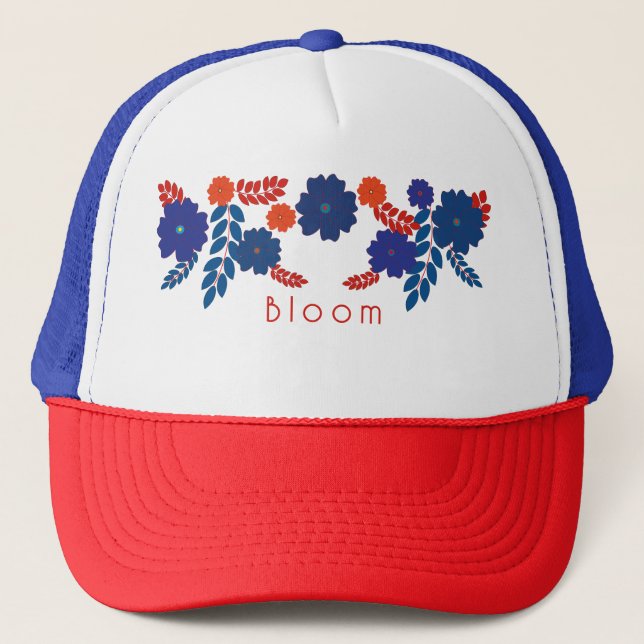 Simple blue flowers vector design trucker hat (Front)