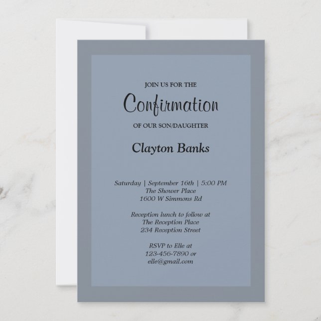 Simple Blue Framed Confirmation Invitation (Front)