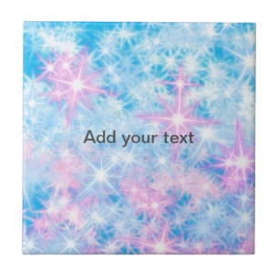 Simple blue glitter sparkle stars add your text c tile
