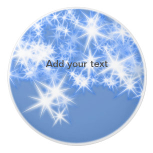 Simple blue glitter sparkle stars add your text ceramic knob