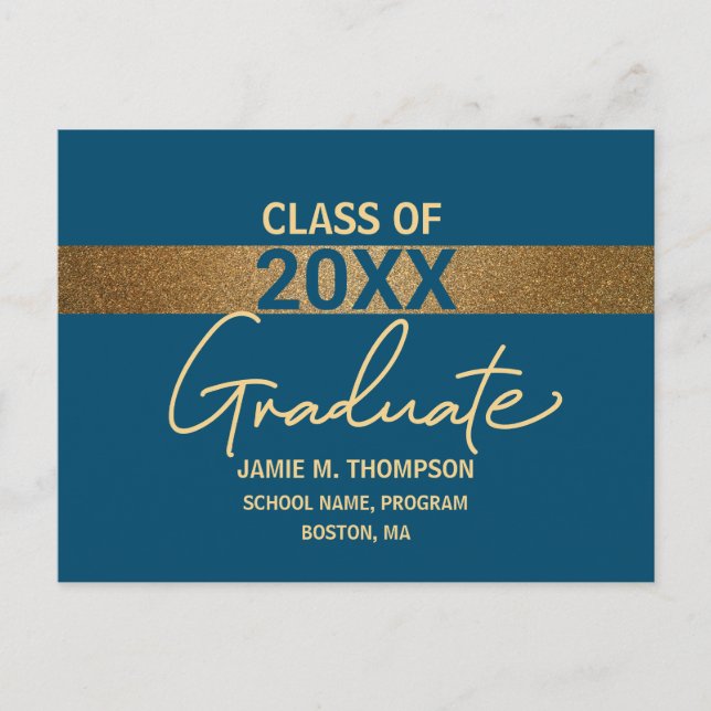 Simple Blue Gold Confetti Graduation Card  (Front)