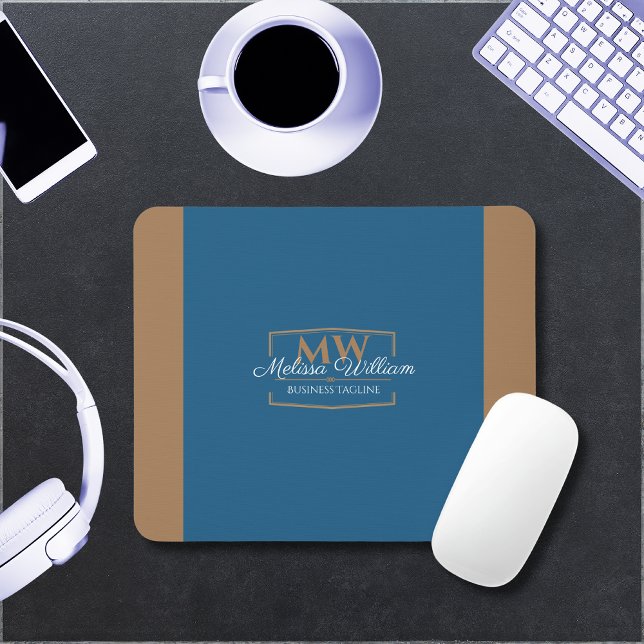 Simple Blue Gold Monogram Mouse Mat (Creator Uploaded)