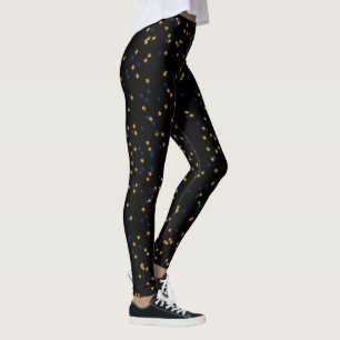 Simple Blue Gold Stars Pattern Leggings