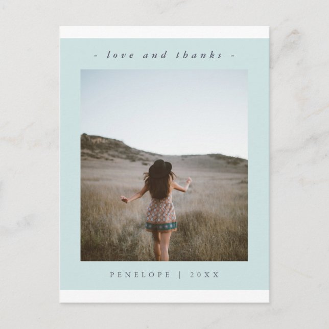 Simple Blue Graduation Thank You Photo Postcard (Front)