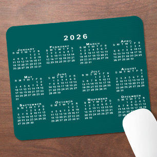 Simple Blue-Green and White 2026 Calendar Mouse Mat