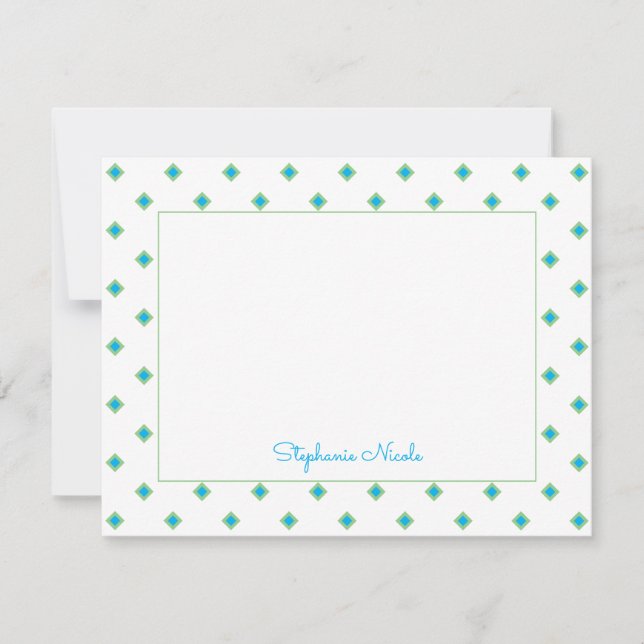 Simple Blue Green Diamond Polka Dot Personalised Card (Front)