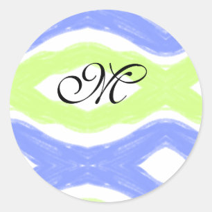 simple blue green watercolor abstract monogram thr classic round sticker