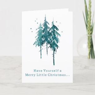 Simple Blue-Green Watercolor Pine Trees Christmas Holiday Card
