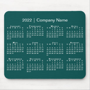 Simple Blue-Green White 2022 Calendar Company Name Mouse Mat