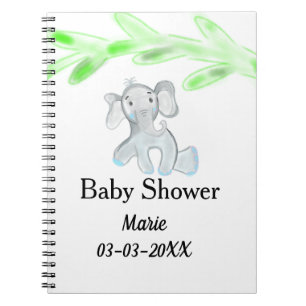 Simple blue grey baby elephant baby shower add nam notebook