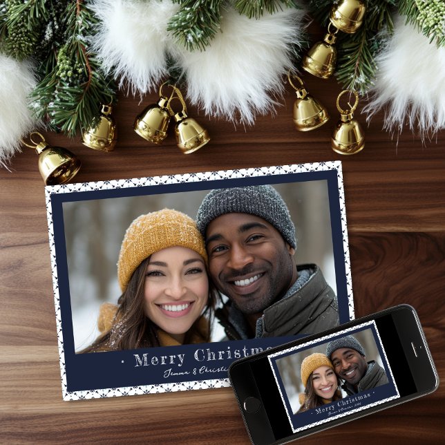 Simple Blue Grey Snowflake Christmas Photo Holiday (Simple Winter Snowflakes Christmas Holiday Photo Card )