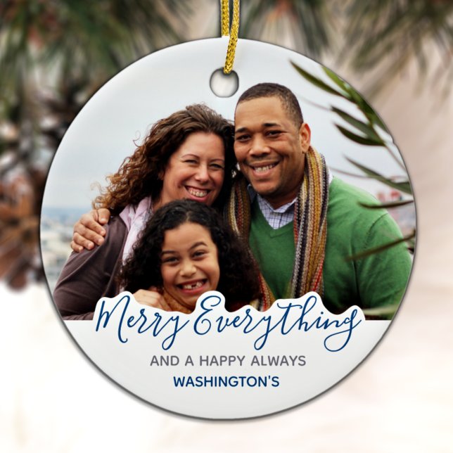 Simple Blue Grey Trendy Cute Merry Everything Ceramic Tree Decoration (Creator Uploaded)