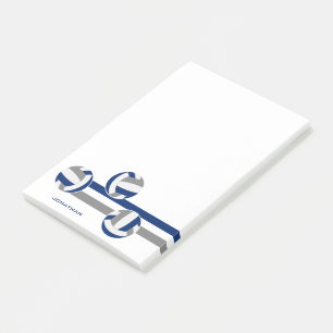 simple blue grey volleyballs stripes custom name post-it notes