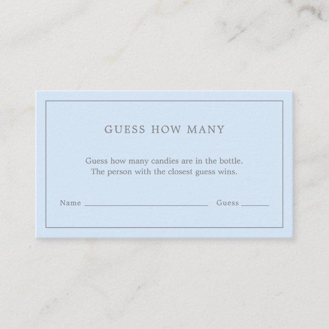Simple Blue Guess How Many Game Cute Baby Shower Enclosure Card (Front)